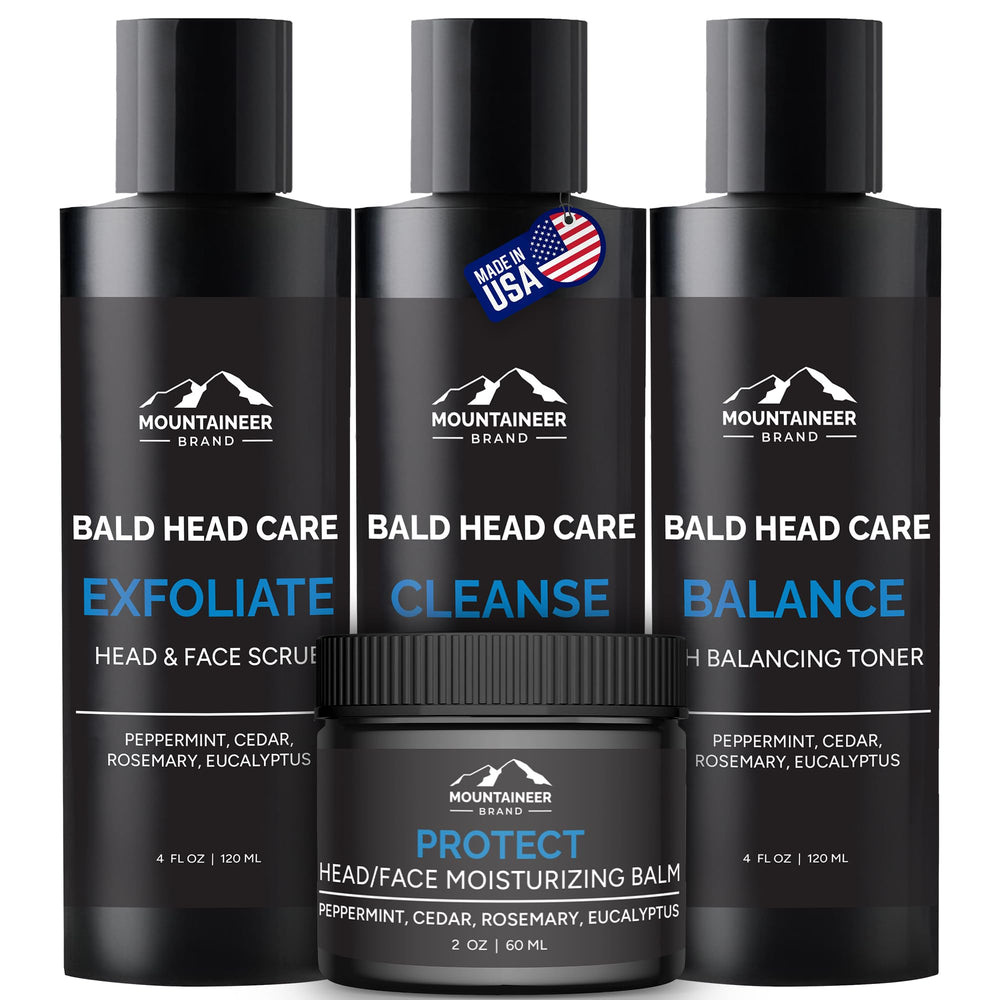Mountaineer Brand Bald Head Exfoliate—prepares skin for a closer shave.