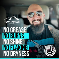 Mountaineer Brand hands applying balm on scalp and face for quick hydration