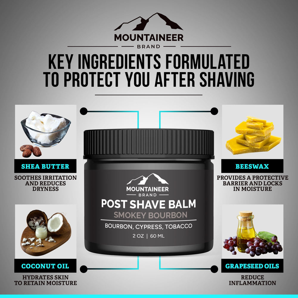 Mountaineer Brand post-shave cooling action illustrating refreshing, irritation relief.
