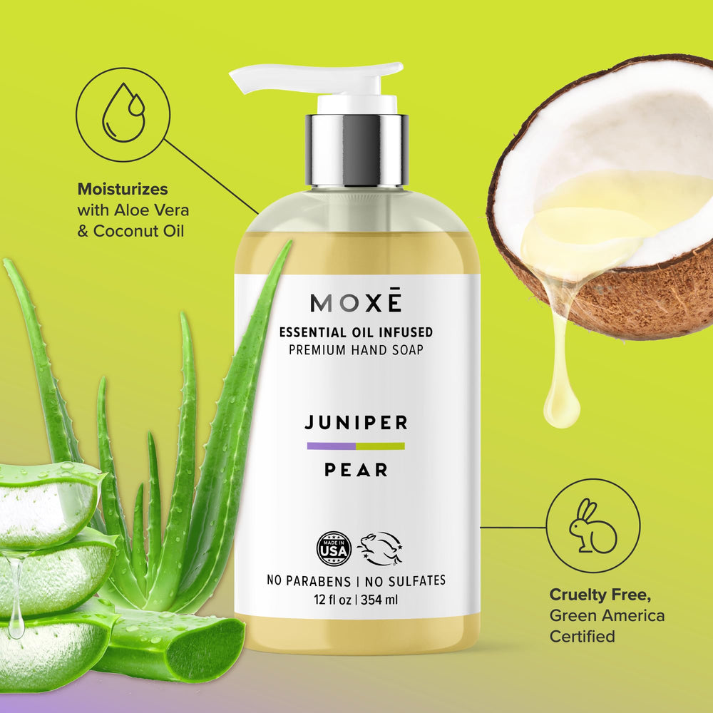 MOXE 3-pack flatlay highlights versatile home hand wash solution.