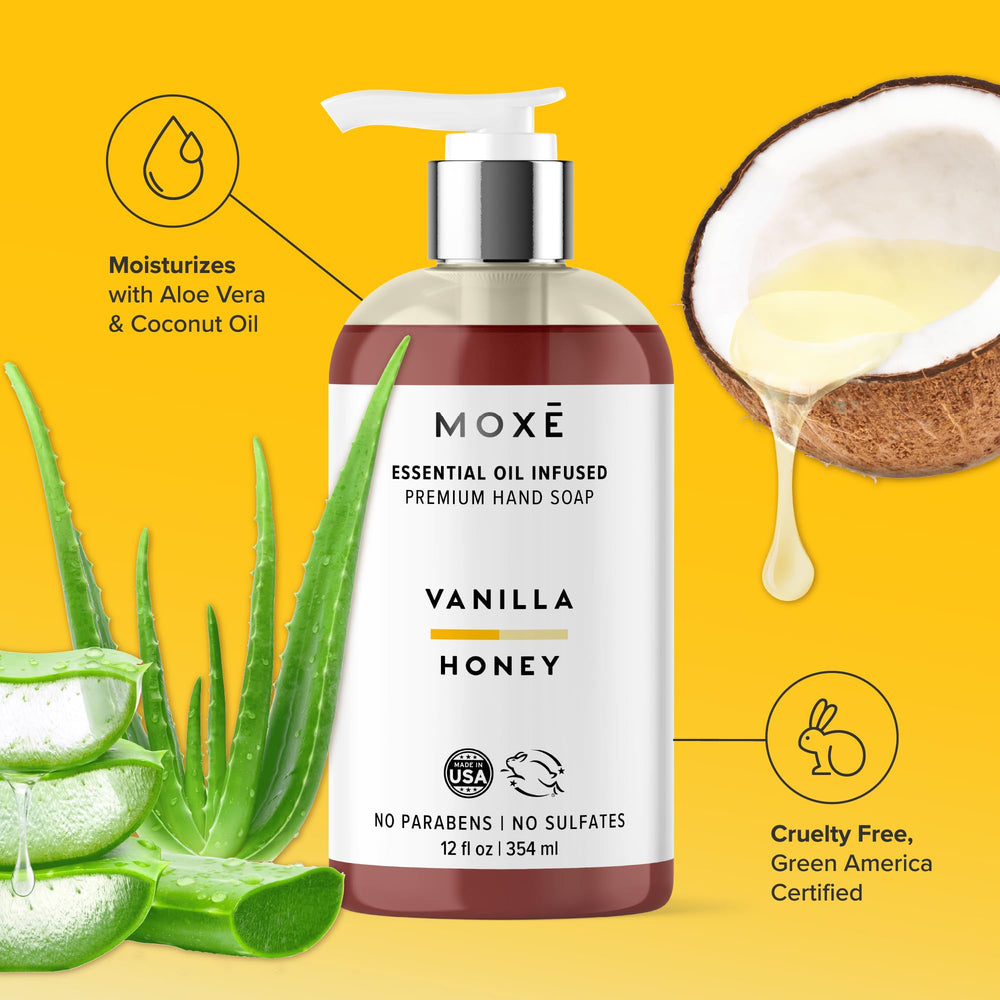 MOXE hand-wash foam and lather scene demonstrating rich, mild formula.