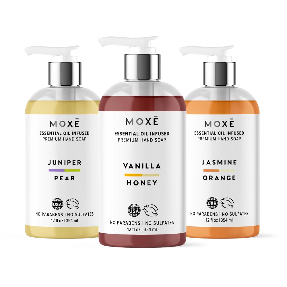 MOXE Vanilla Honey bottle dispensing a cozy scent for gentle cleansing.