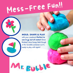 Mr. Bubble Soapy Bath Dough blueberry color closeup suggests soothing Blueberry scent for imaginative baths.