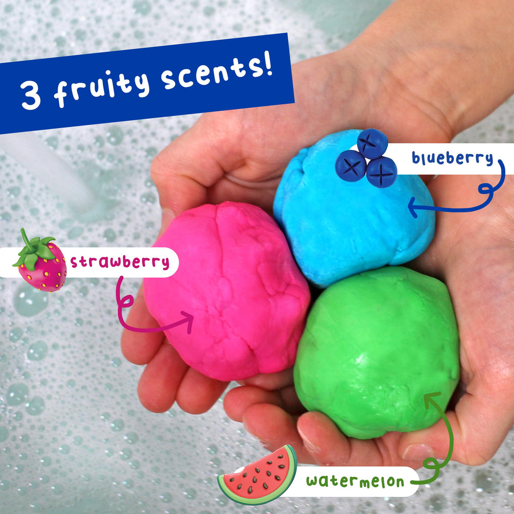Mr. Bubble Soapy Bath Dough strawberry color closeup highlights fruity scent for kid-friendly fun.