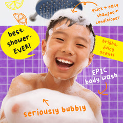 Mr. Bubble Spirited Citrus 3-in-1 packaging box highlights sustainable packaging.