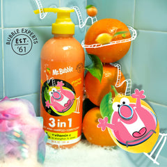 Mr. Bubble Spirited Citrus 3-in-1 shampoo pump for easy grab-and-go cleansing.