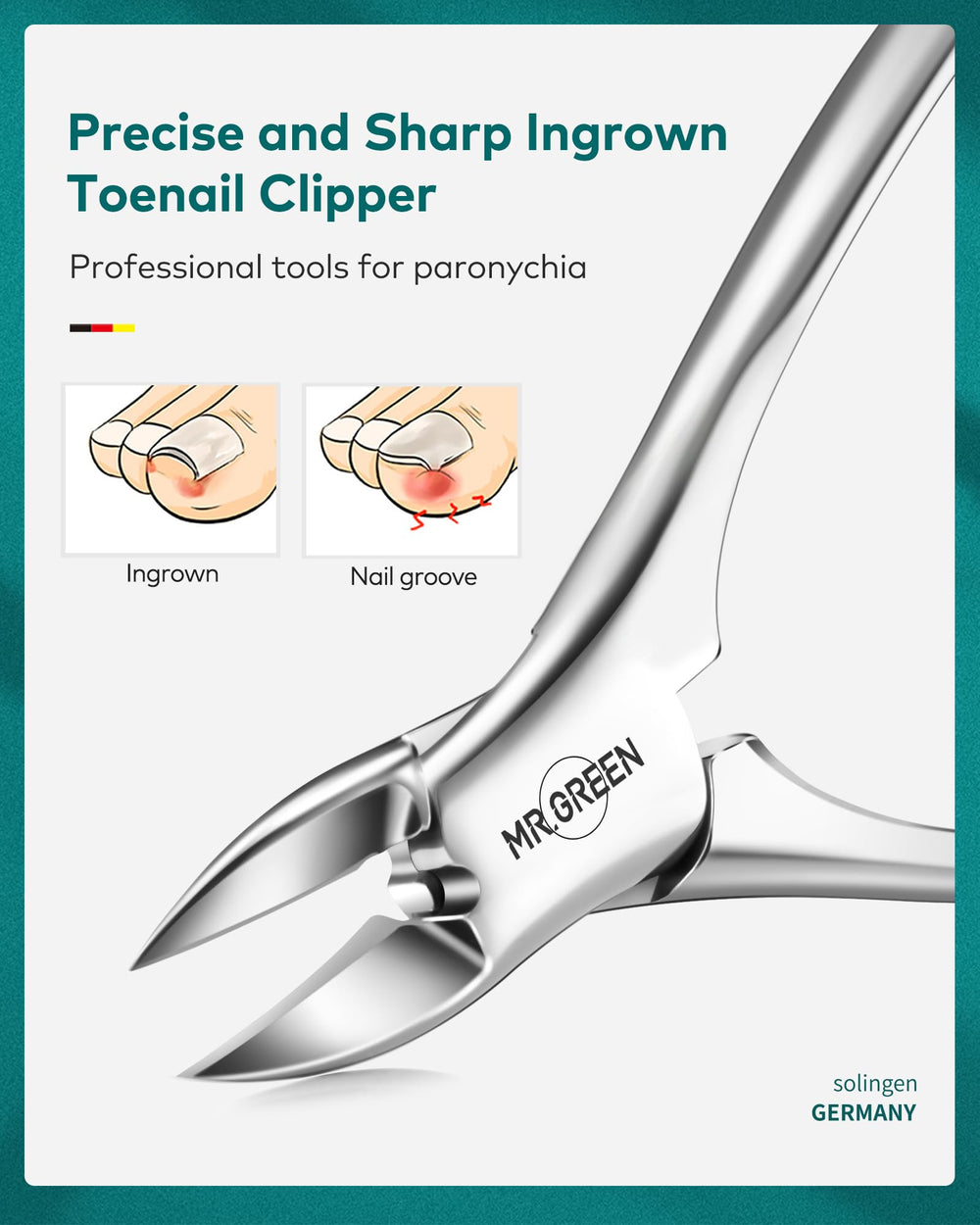 MR.GREEN medium straight clipper for precise, straight nails.