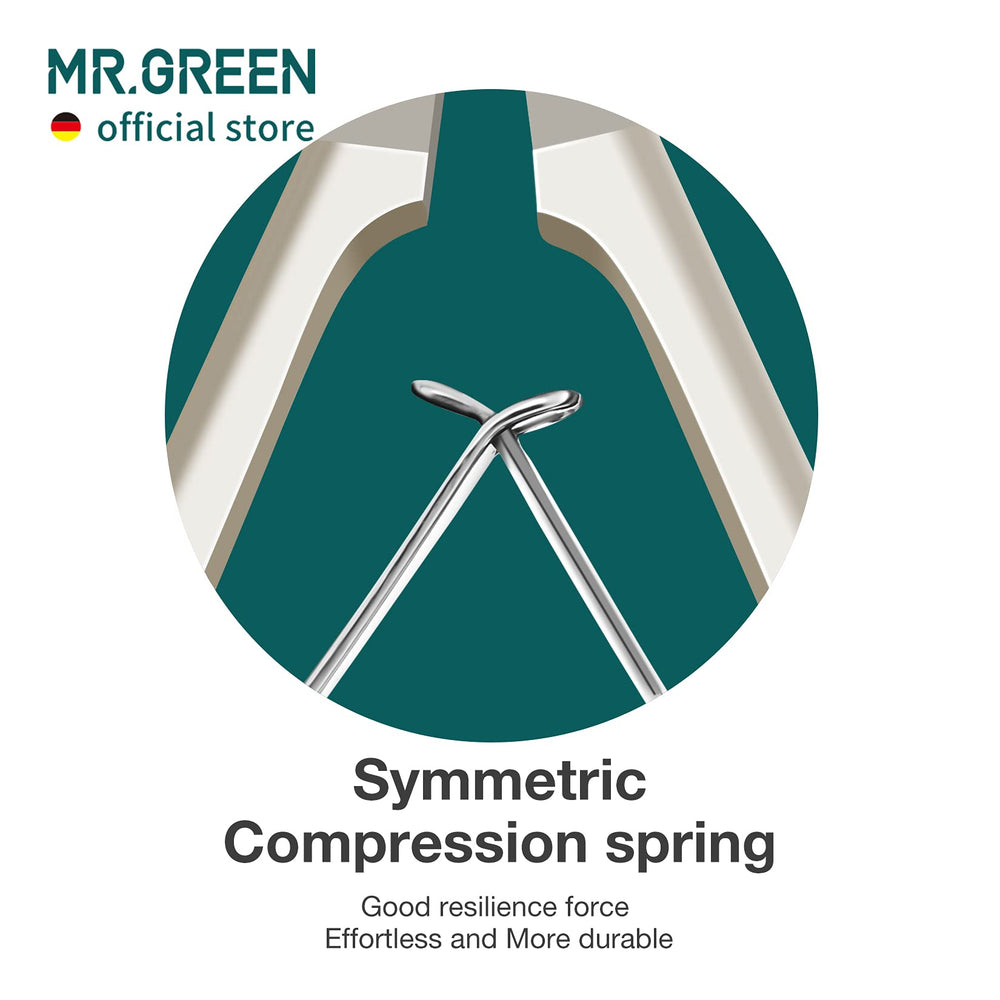 MR.GREEN symmetric spring mechanism for smooth manicure trimming.
