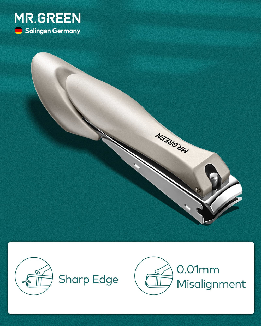 MR.GREEN Nail Clipper Set pink clipper close-up highlighting sharp edge for precise trimming