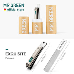 MR.GREEN nail clippers with glass file for smooth nail finishing.