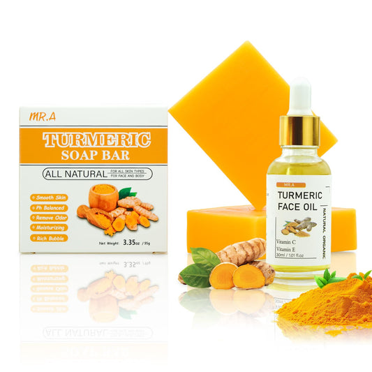 MR.A turmeric soap bar performing deep cleansing for radiant skin.