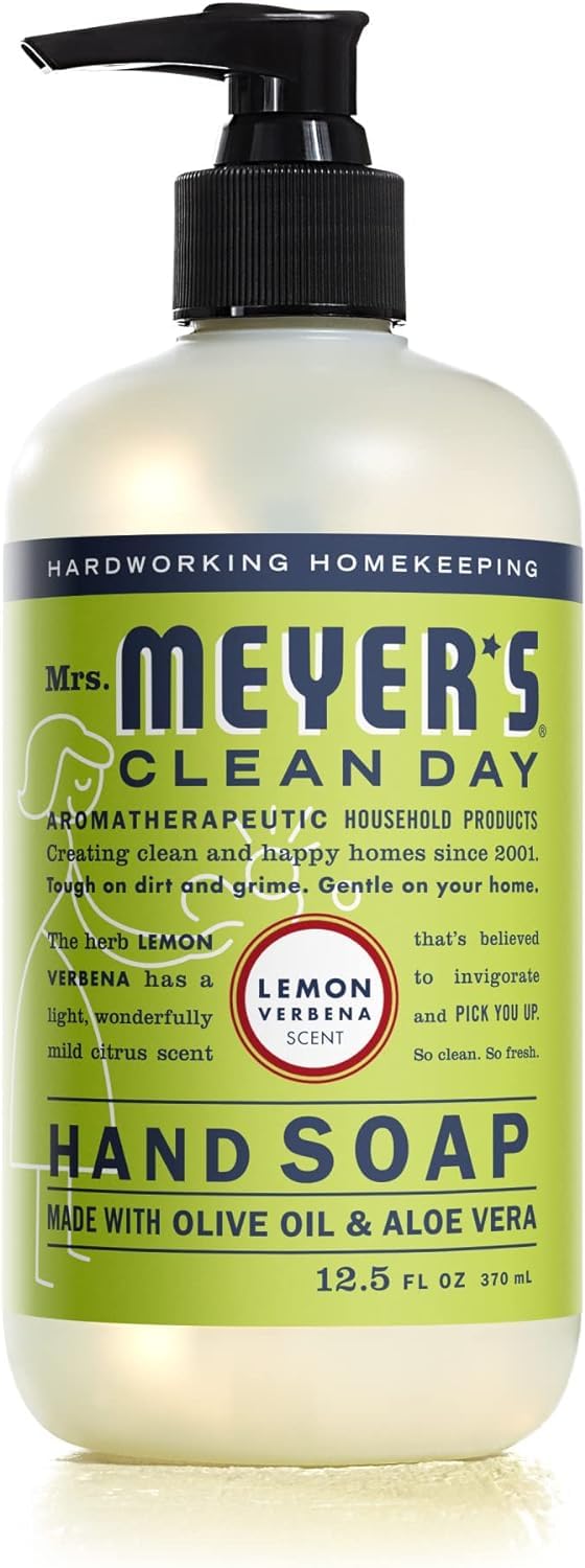 Mrs. Meyer's Clean Day ingredients highlight aloe vera and olive oil for gentle cleansing.