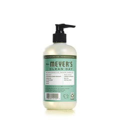 Closeup of Mrs. Meyer's Clean Day Basil bottle showcasing herbal notes