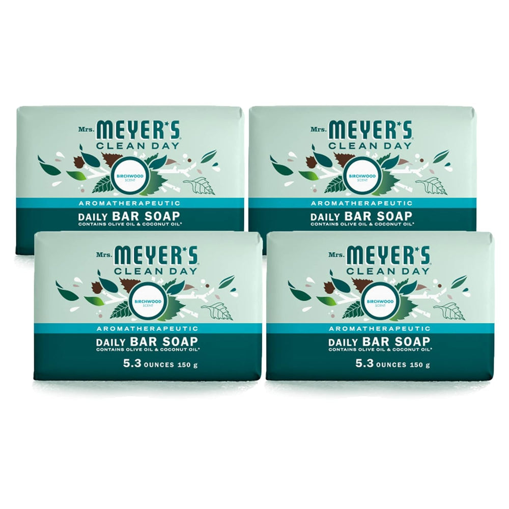 Mrs. Meyer's Clean Day Birchwood bar soap packaging highlights sustainable materials and eco-friendly design.