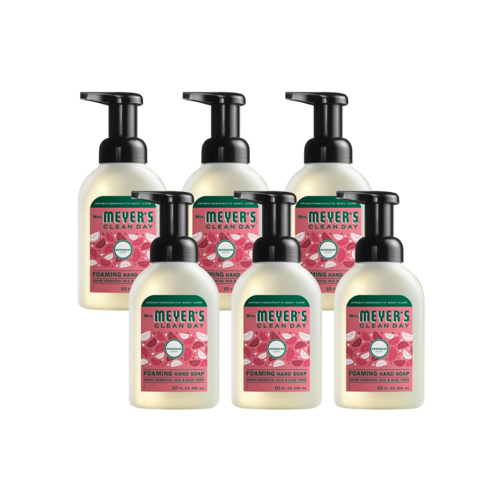 Mrs. Meyer's Clean Day Watermelon foaming hand soap bottle with refreshing scent for daily cleansing.