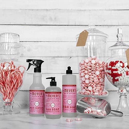 Bathroom scene with Mrs. Meyer's Peppermint soap scent adds home freshness.