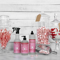 Bathroom scene with Mrs. Meyer's Peppermint soap scent adds home freshness.