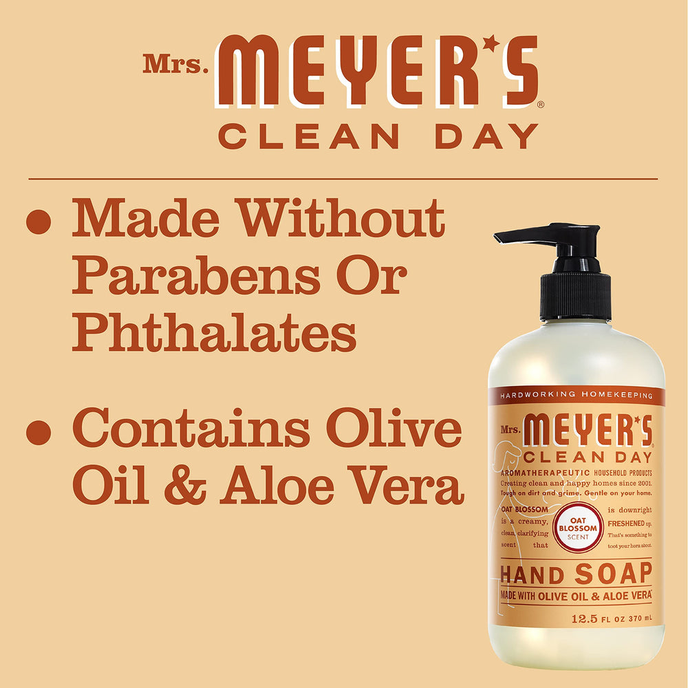 Mrs. Meyer's Clean Day hand soap dispensing pump in a bright kitchen setup