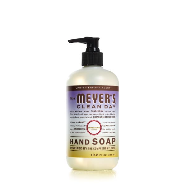 Easy-pour Mrs. Meyer’s pump dispenser for mess-free handwashing.