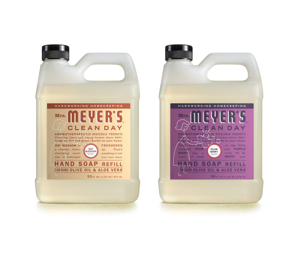 Mrs. Meyer's Clean Day refill pack features oat blossom and plum berry scents.