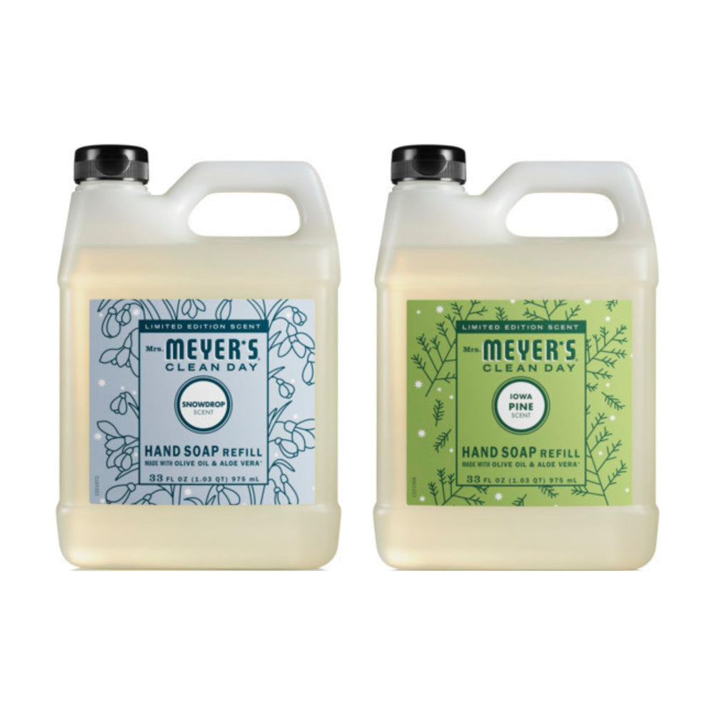 Mrs. Meyer's Clean Day hand soap refills 33oz Iowa Pine bottle for fresh hands.