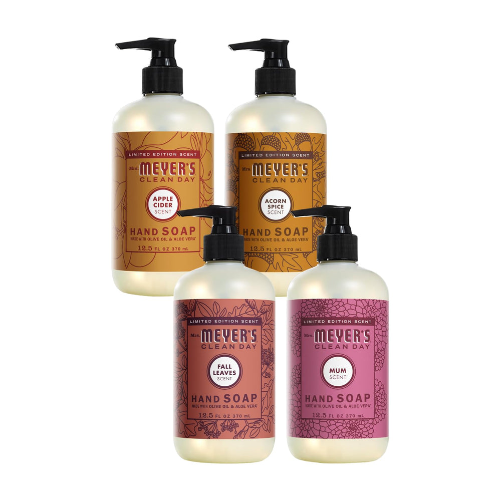 Mrs. Meyer's Clean Day Acorn Spice hand soap with festive fragrance and gentle cleansing.