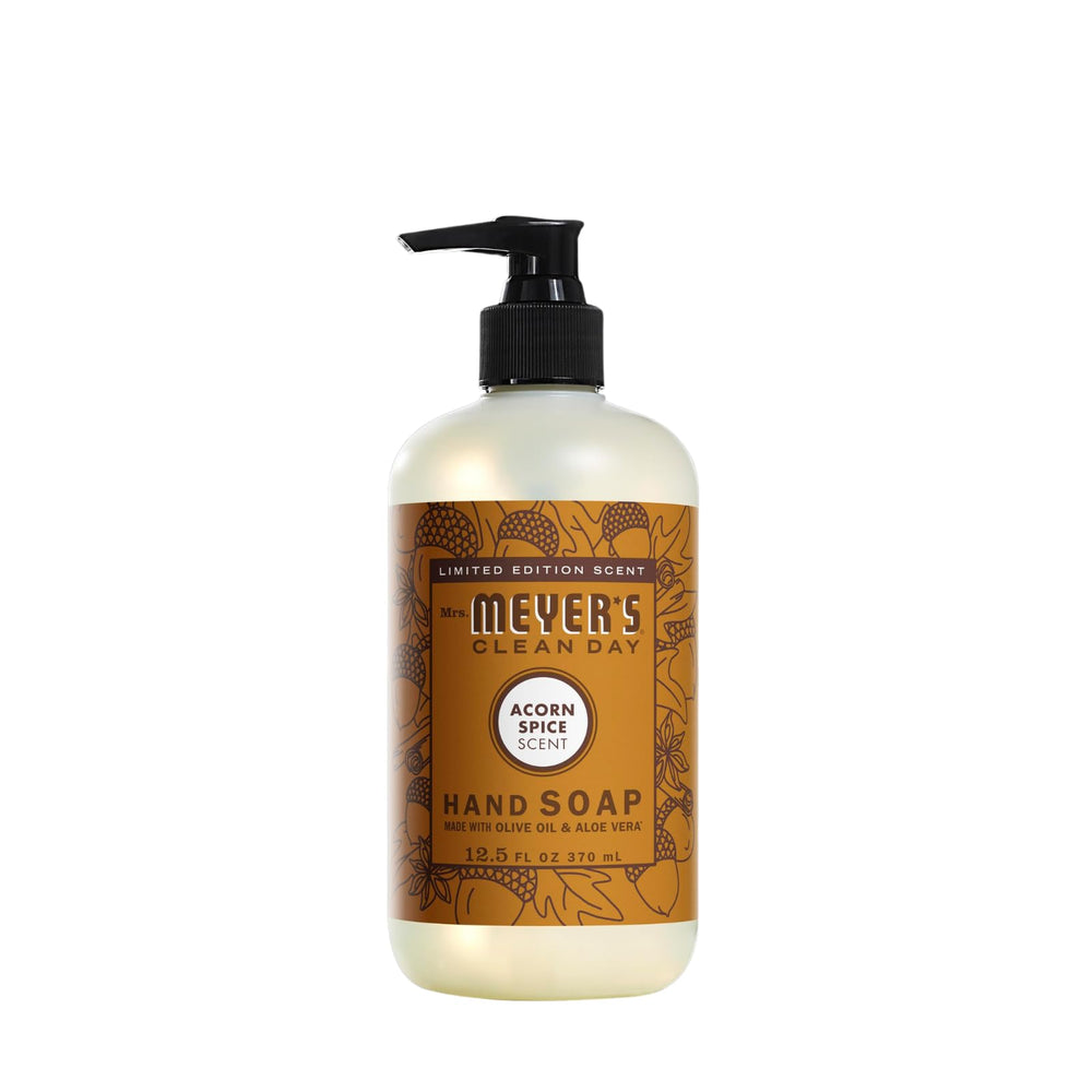 Mrs. Meyer's Clean Day Fall Leaves hand soap with cozy scent and gentle cleansing.