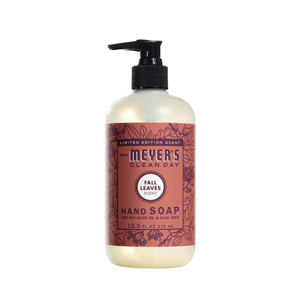 Mrs. Meyer's Clean Day Mum hand soap with floral notes and moisturizing formula.