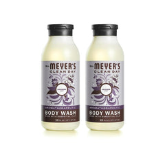 Mrs. Meyer's Clean Day Lavender body wash bottle on shelf for a refreshing cleanse