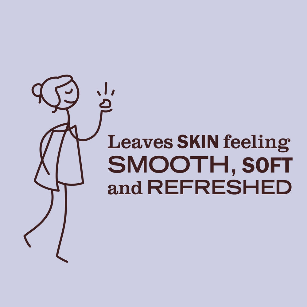 Ingredients like shea butter and sweet almond oil support soft, nourished skin.