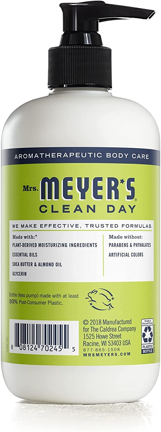 Details of shea butter and almond oil in Mrs. Meyer's hand lotion