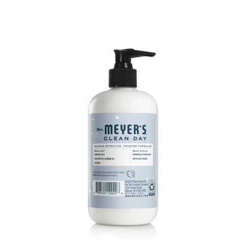 Cap close-up on Mrs. Meyer's Snowdrop lotion, easy pump for quick hand care.