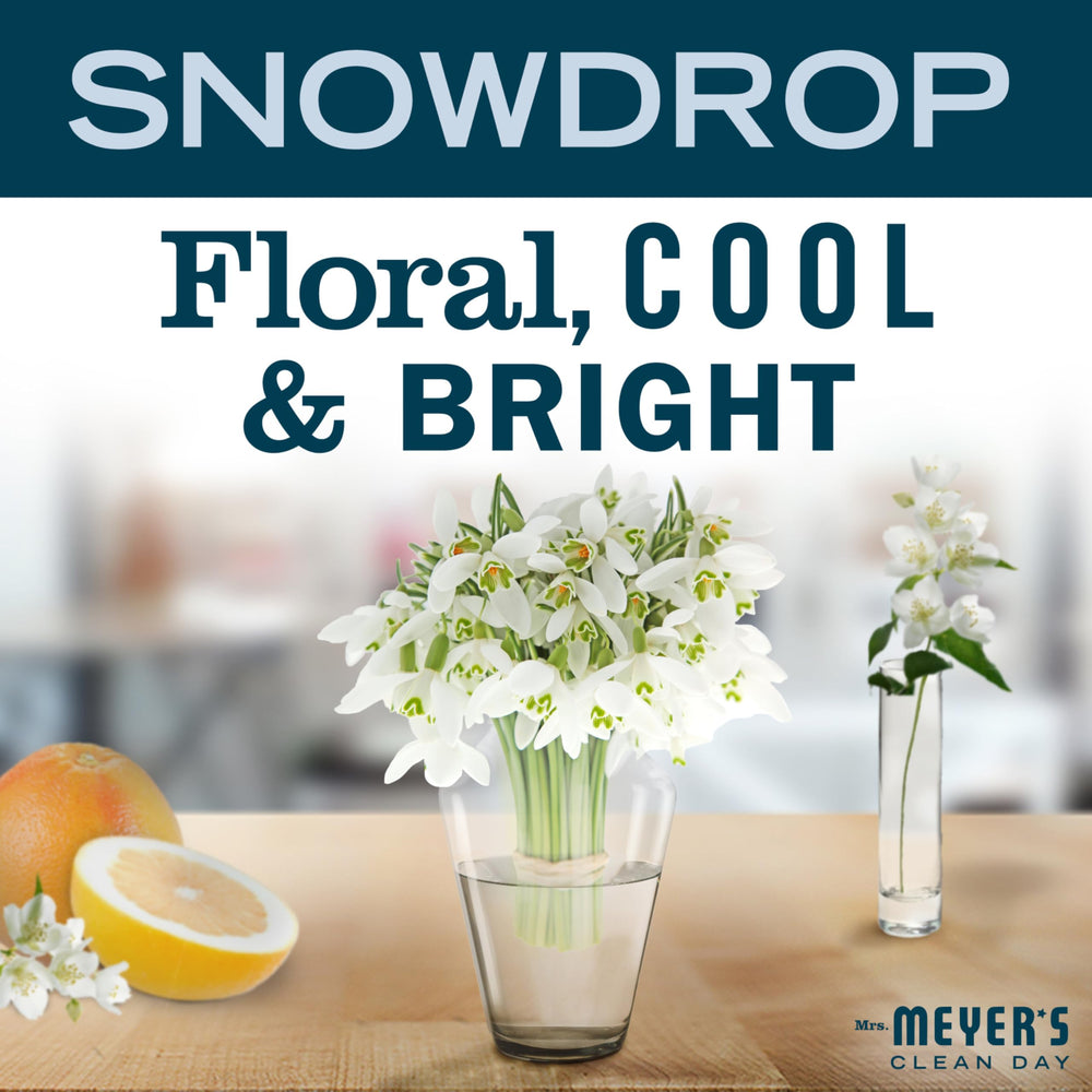 Label detail showing Snowdrop scent notes and cruelty-free badge.