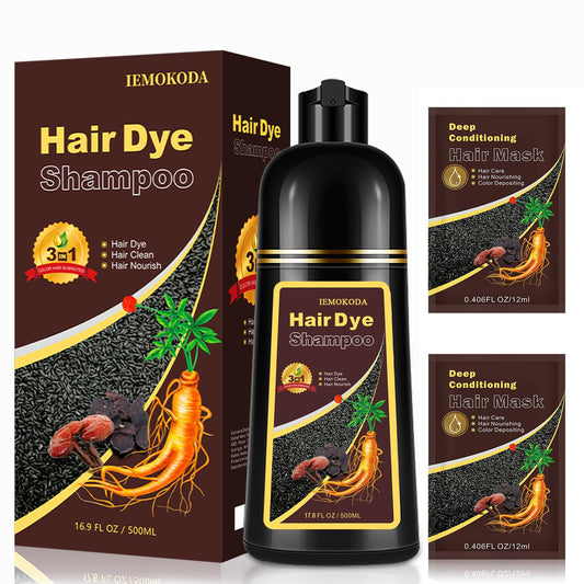 Msktasy black hair dye shampoo bottle demonstrates easy at-home color