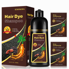 Msktasy black hair dye shampoo bottle demonstrates easy at-home color