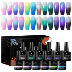 MSRUIOO color-changing gel nail polish set with 12 mood colors for dynamic looks.