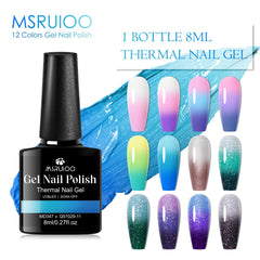 MSRUIOO long-nail shimmer shows two-tone mood color on extended manicures.