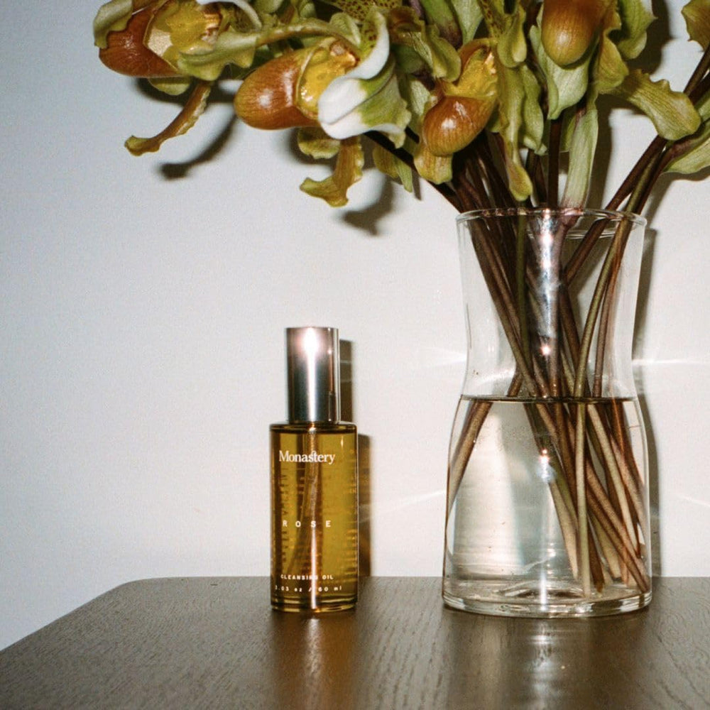 MST Monastery rose oil ingredient emphasizes vitamins and antioxidants for irritated skin.