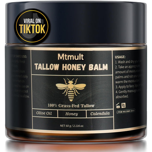 Mtmult beef tallow face balm jar closeup, rich hydration for skin