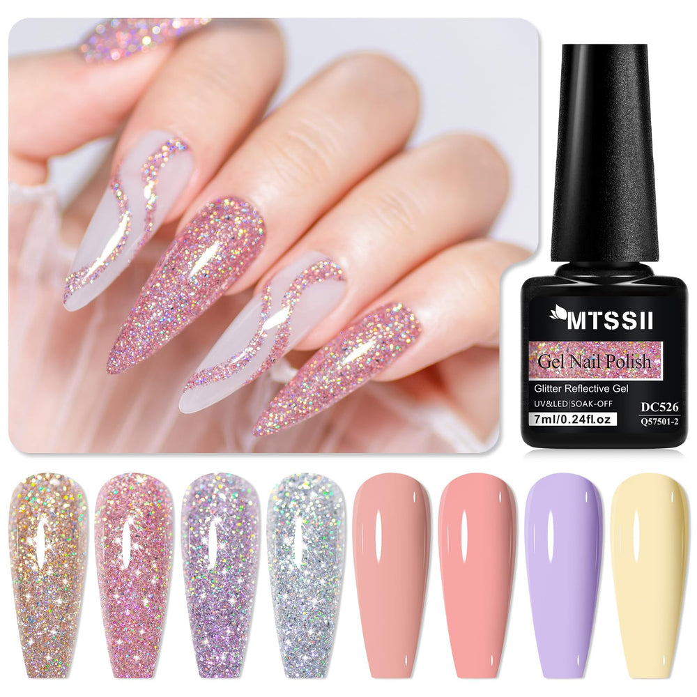 MTSSII pink purple silver holographic gel nail polish highlights vibrant effects for parties
