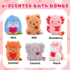 MUFEIRUO Valentines Bath Bombs six-piece box with adorable animal shapes for a gift-ready bath