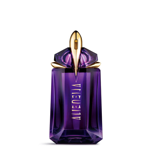 Mugler Alien bottle closeup showcasing premium glass and elegant silhouette for daily confidence.