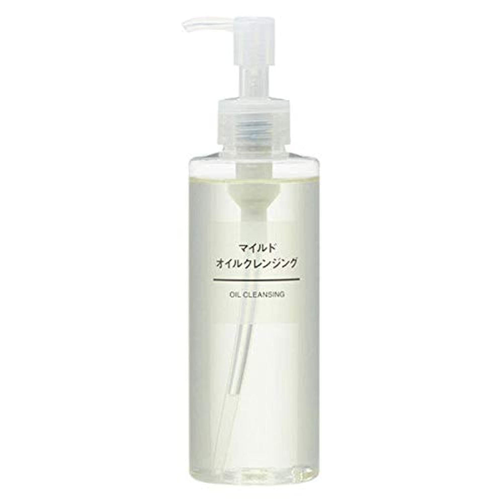 MUJI Mild Oil Cleansing Oil bottle demonstrates gentle makeup removal for all skin types