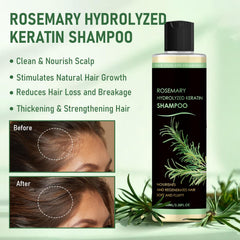 Muoyid rosemary hydrolyzed keratin shampoo label highlights organic rosemary blend for nourished strands