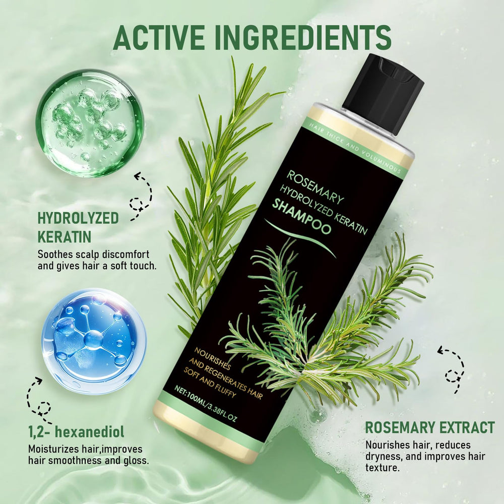 Muoyid rosemary hydrolyzed keratin shampoo lather close-up showing rich foam for gentle cleansing