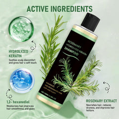 Muoyid rosemary hydrolyzed keratin shampoo lather close-up showing rich foam for gentle cleansing