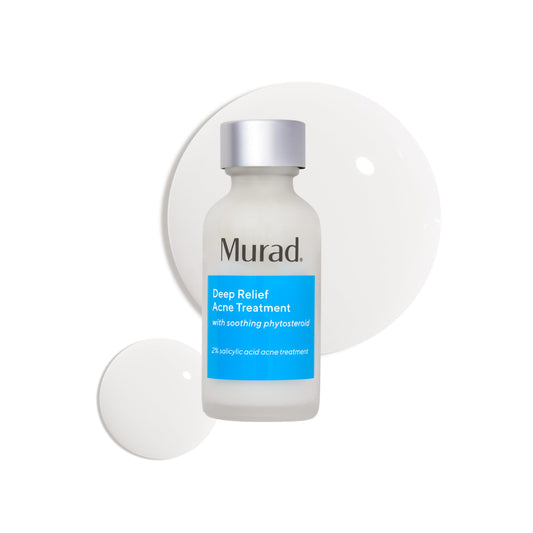 Murad Deep Relief bottle dispense demonstrates targeted acne spot treatment.