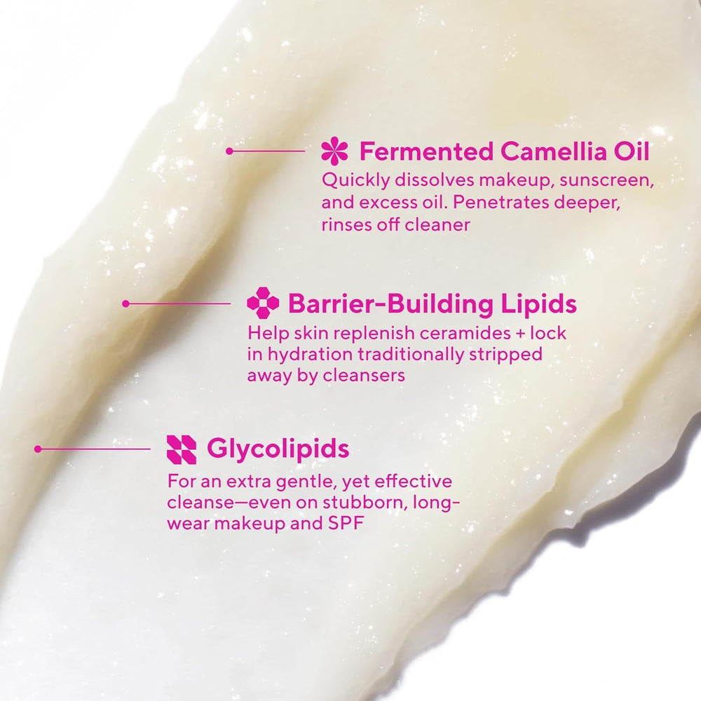 Texture on hand shows Murad Lipid-Enriched Cleansing Balm balm-to-oil transition