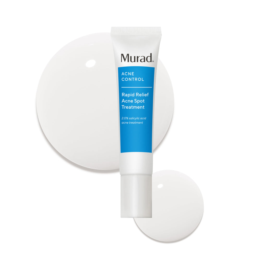 Murad Rapid Relief acne spot treatment tube targets blemishes for fast reduction.