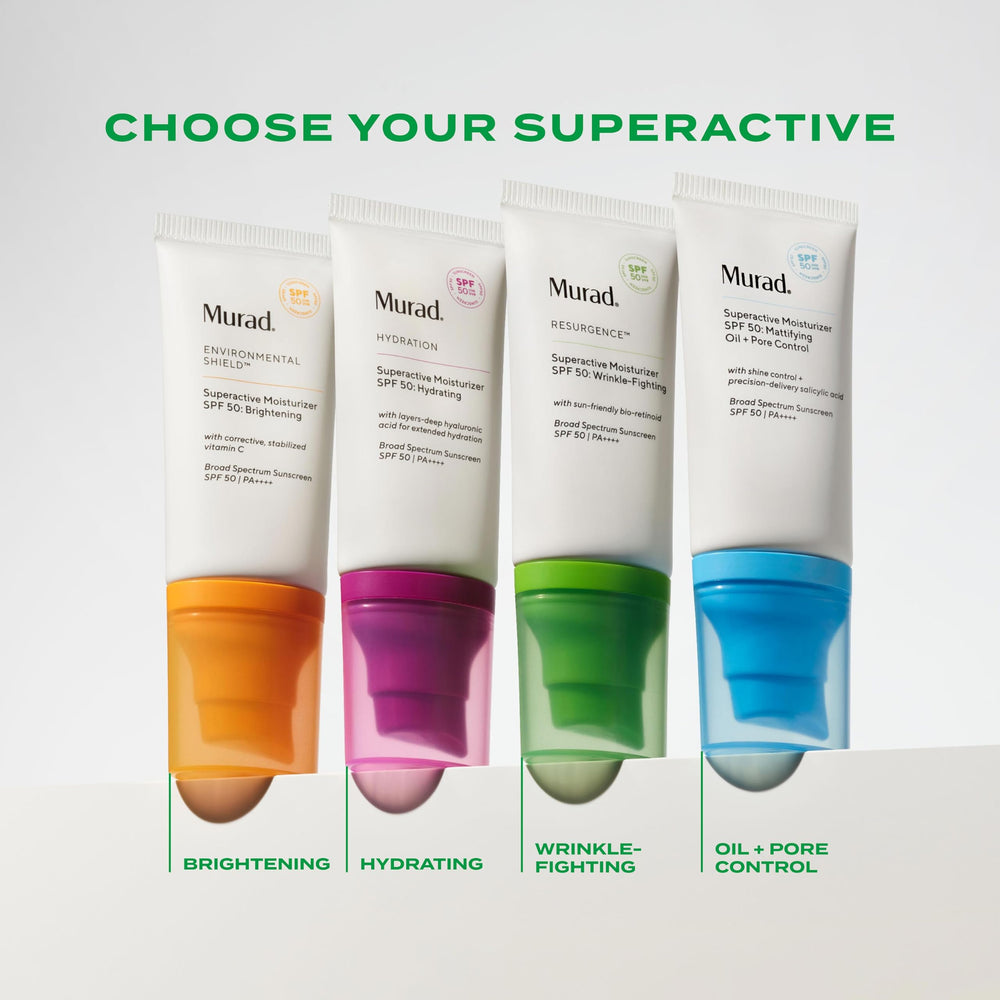Morning skincare routine featuring Murad Superactive SPF 50 moisturizer